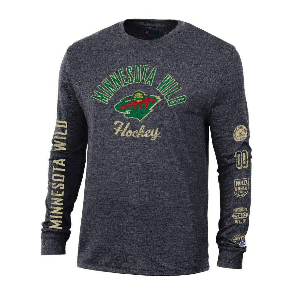 Minnesota Wild Champion Multi-Logo Tri-Blend Long Sleeve T-Shirt - Heather Black | US 200838107