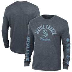 Seattle Kraken Champion Multi-Logo Tri-Blend Long Sleeve T-Shirt - Heather Navy | US 200838109