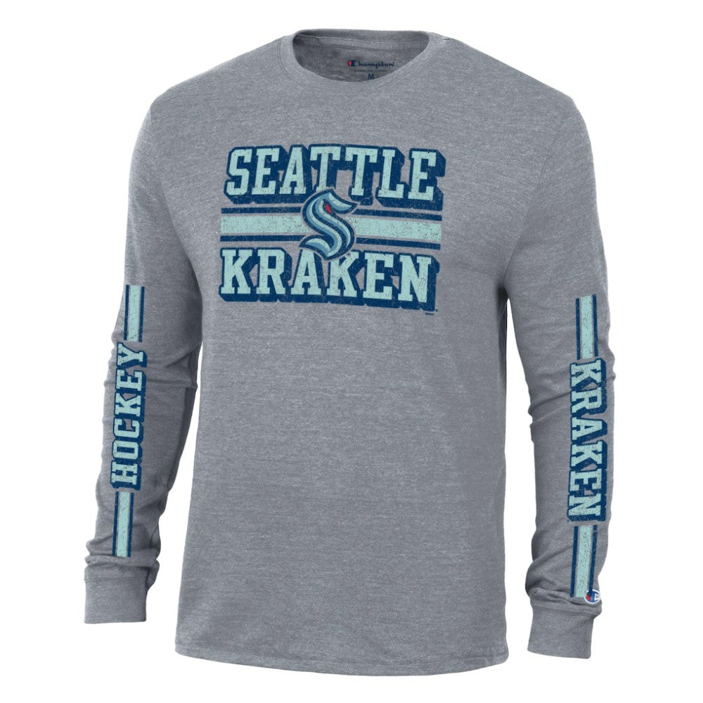 Seattle Kraken Champion Tri-Blend Dual-Stripe Long Sleeve T-Shirt - Heather Gray | US 200838112