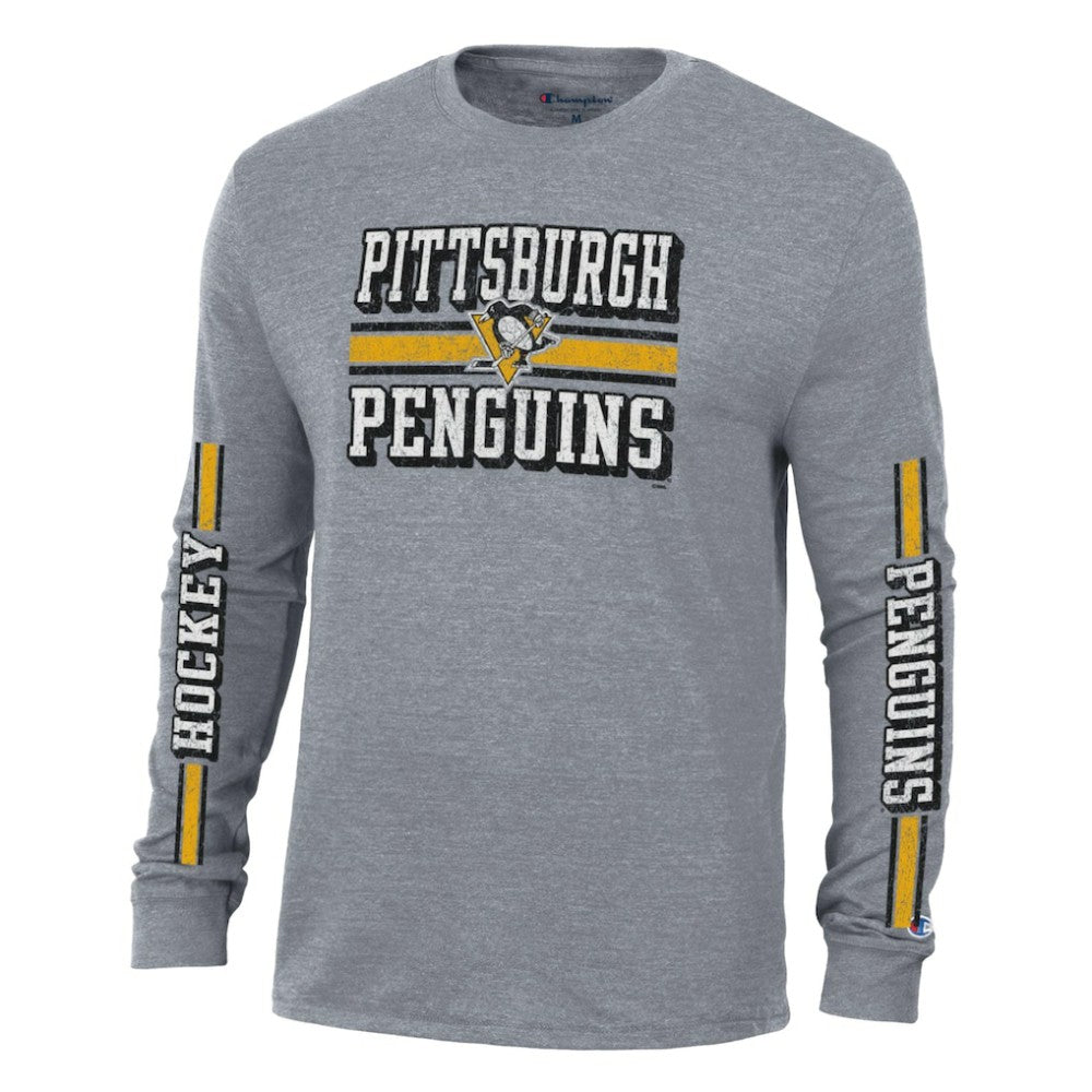Pittsburgh Penguins Champion Tri-Blend Dual-Stripe Long Sleeve T-Shirt - Heather Gray | US 200838114
