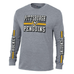 Pittsburgh Penguins Champion Tri-Blend Dual-Stripe Long Sleeve T-Shirt - Heather Gray | US 200838114