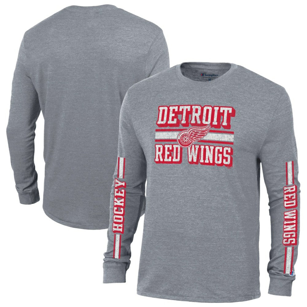 Detroit Red Wings Champion Tri-Blend Dual-Stripe Long Sleeve T-Shirt - Heather Gray | US 200838115