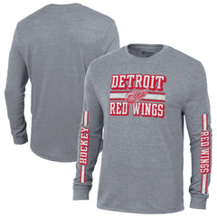 Detroit Red Wings Champion Tri-Blend Dual-Stripe Long Sleeve T-Shirt - Heather Gray | US 200838115