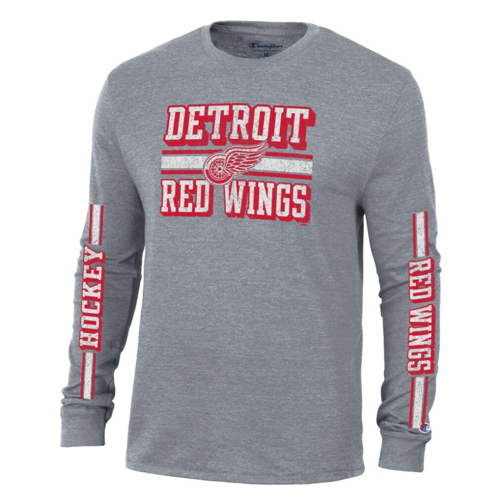 Detroit Red Wings Champion Tri-Blend Dual-Stripe Long Sleeve T-Shirt - Heather Gray | US 200838115