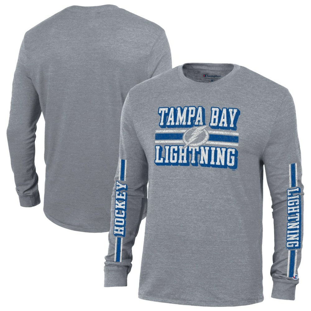Tampa Bay Lightning Champion Tri-Blend Dual-Stripe Long Sleeve T-Shirt - Heather Gray | US 200838117