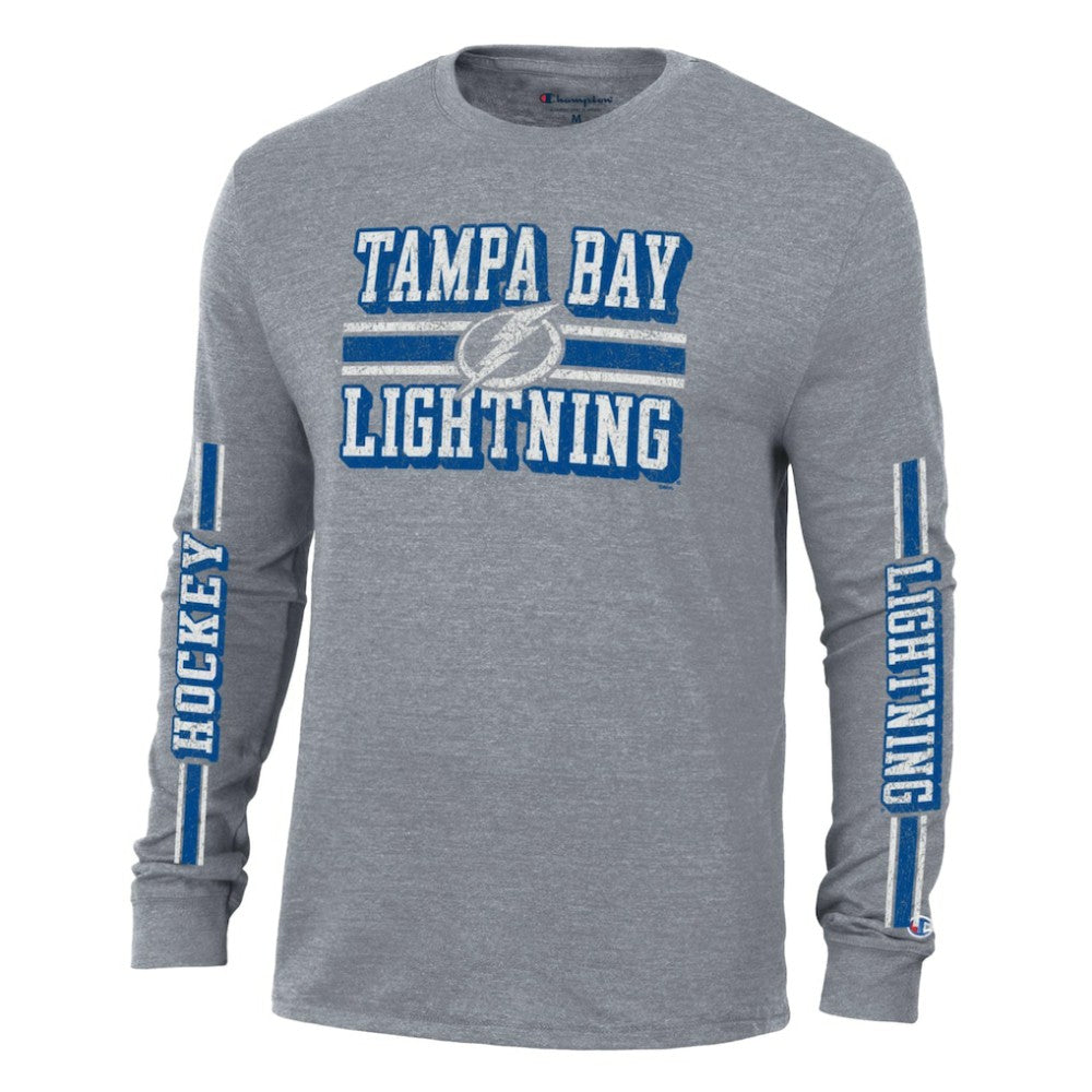 Tampa Bay Lightning Champion Tri-Blend Dual-Stripe Long Sleeve T-Shirt - Heather Gray | US 200838117