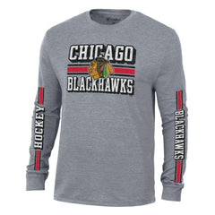 Chicago Blackhawks Champion Tri-Blend Dual-Stripe Long Sleeve T-Shirt - Heather Gray | US 200838119