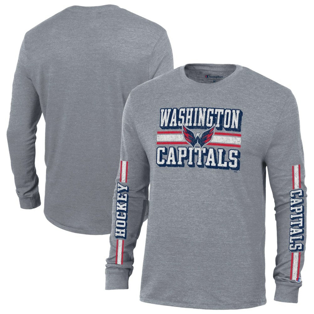 Washington Capitals Champion Tri-Blend Dual-Stripe Long Sleeve T-Shirt - Heather Gray | US 200838121