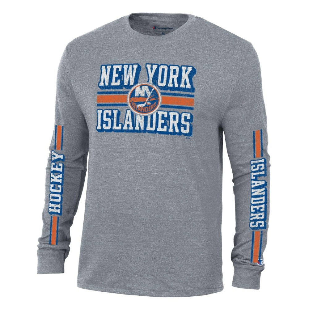 New York Islanders Champion Tri-Blend Dual-Stripe Long Sleeve T-Shirt - Heather Gray | US 200838122