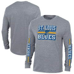 St. Louis Blues Champion Tri-Blend Dual-Stripe Long Sleeve T-Shirt - Heather Gray | US 200838123