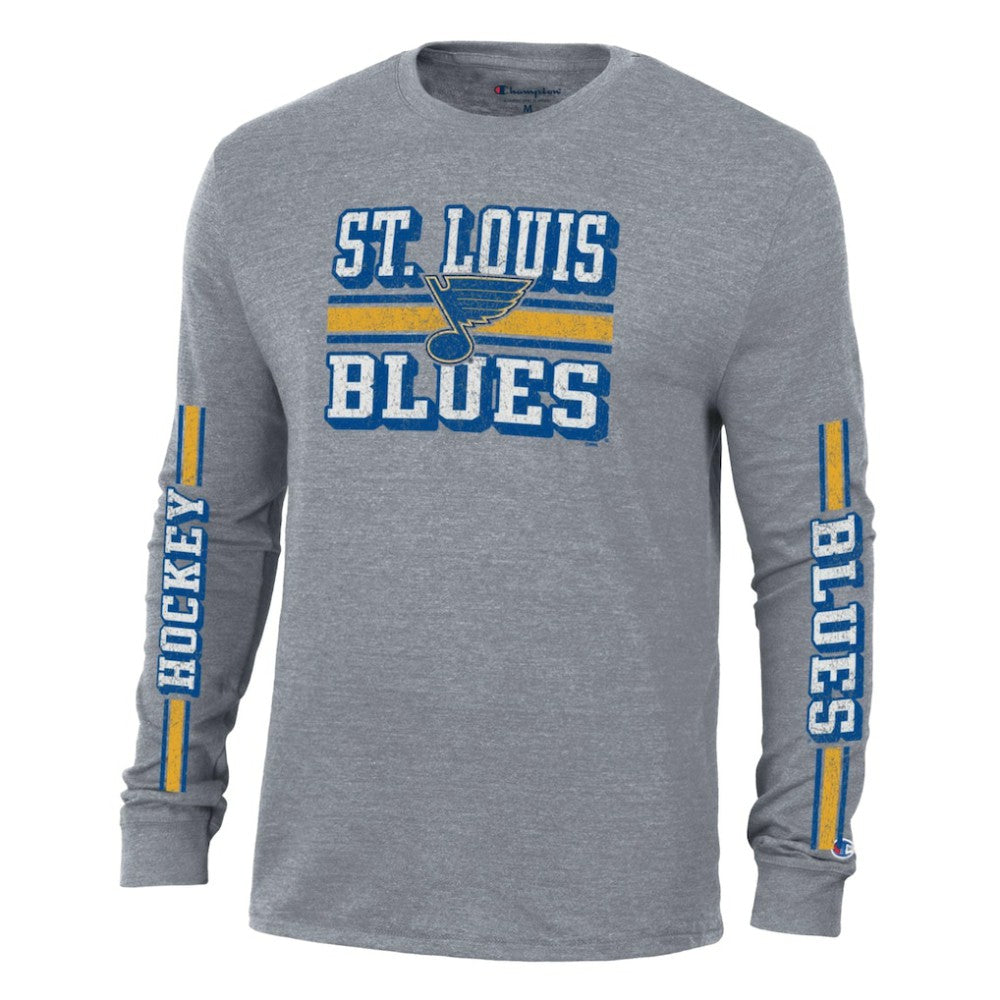 St. Louis Blues Champion Tri-Blend Dual-Stripe Long Sleeve T-Shirt - Heather Gray | US 200838123