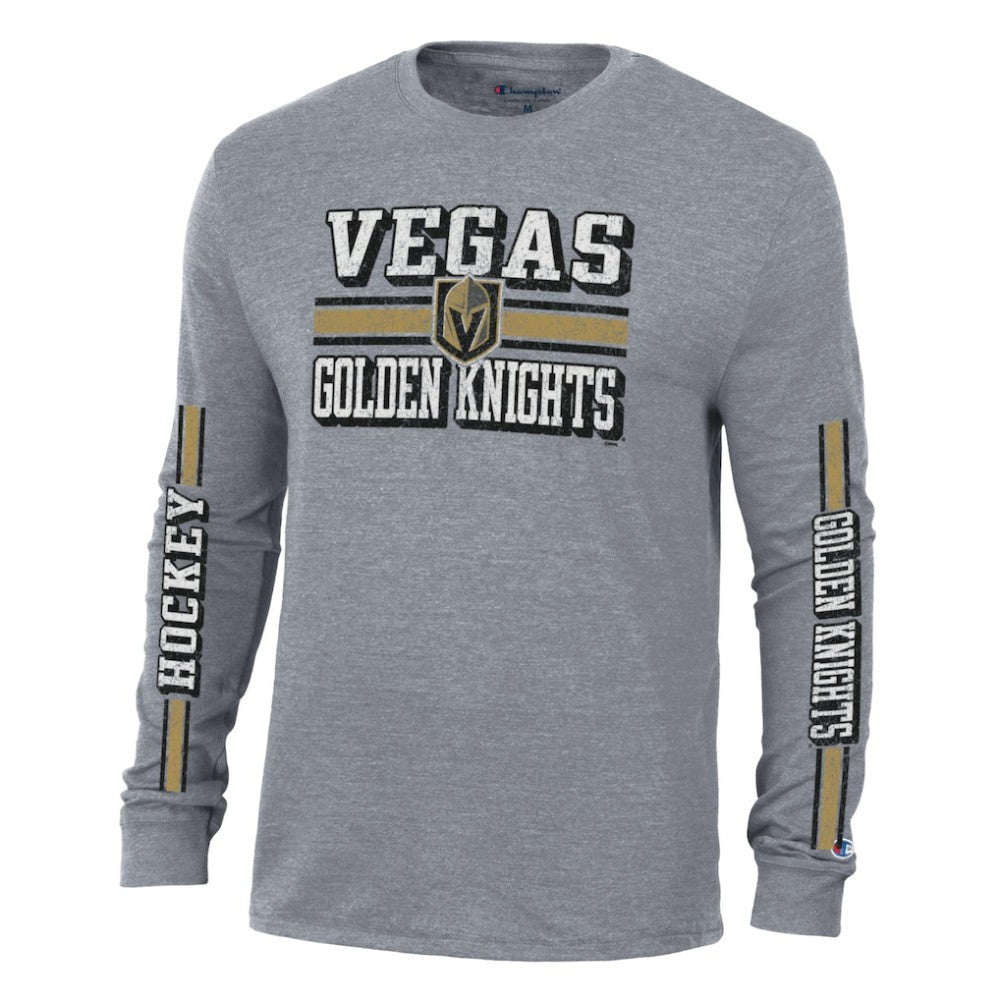 Vegas Golden Knights Champion Tri-Blend Dual-Stripe Long Sleeve T-Shirt - Heather Gray | US 200838124