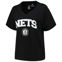 Brooklyn Nets Profile Women's Plus Size Arch Over Logo V-Neck T-Shirt Black