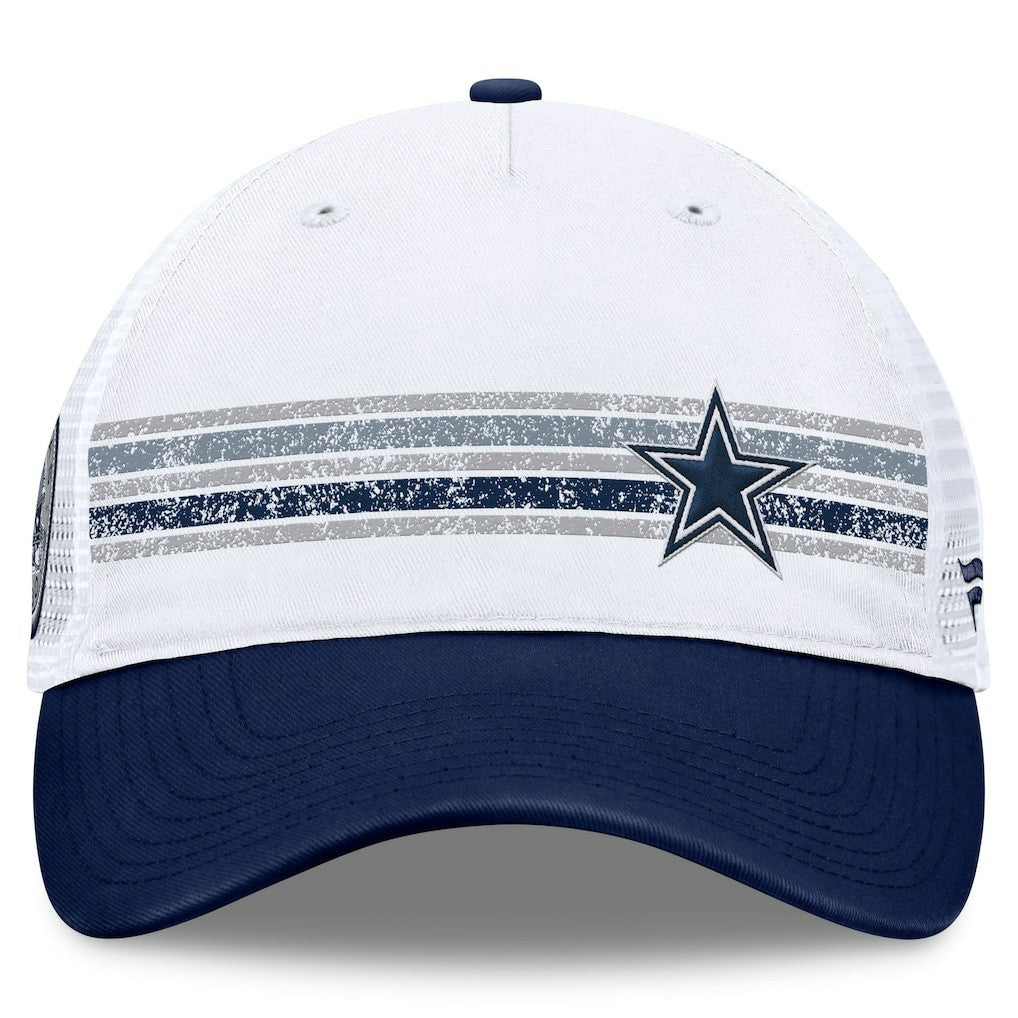 Dallas Cowboys Fundamentals Flawless Stripe Trucker Adjustable Hat - White/Navy Hats