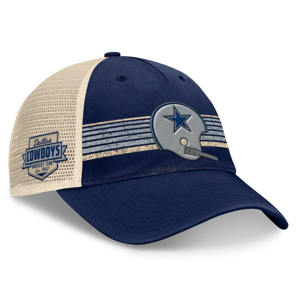 Dallas Cowboys Retro Fundamentals Stripes Trucker Adjustable Hat - Navy/Natural Hats