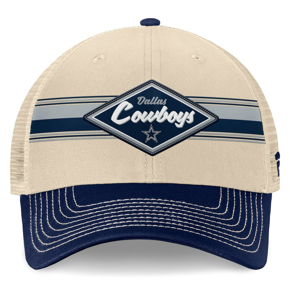 Dallas Cowboys Fundamentals Diamond Stripes Trucker Adjustable Hat - Stone/Navy Hats