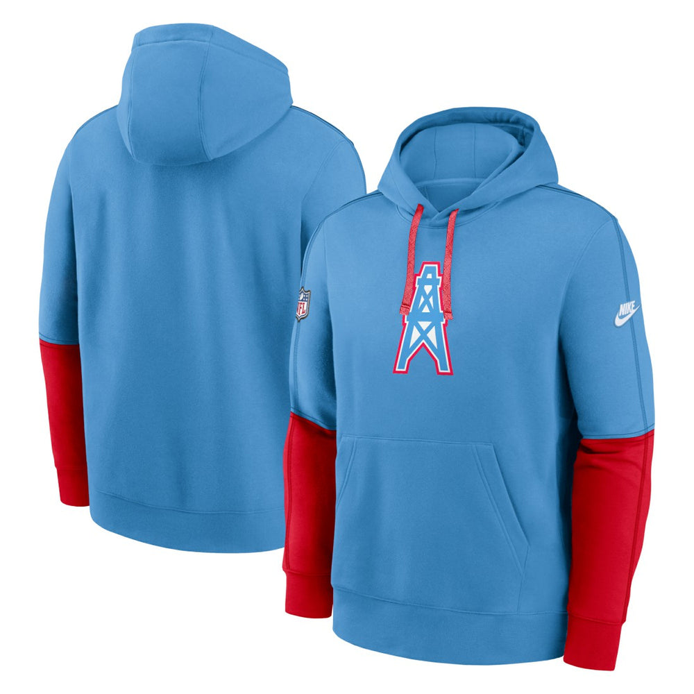 Tennessee Titans Oilers Throwback Alternate Logo Club Tri-Blend Pullover Hoodie - Light Blue Hoodies