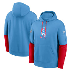 Tennessee Titans Oilers Throwback Alternate Logo Club Tri-Blend Pullover Hoodie - Light Blue Hoodies