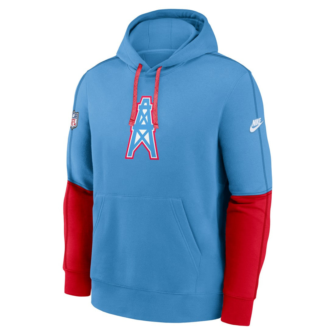 Tennessee Titans Oilers Throwback Alternate Logo Club Tri-Blend Pullover Hoodie - Light Blue Hoodies