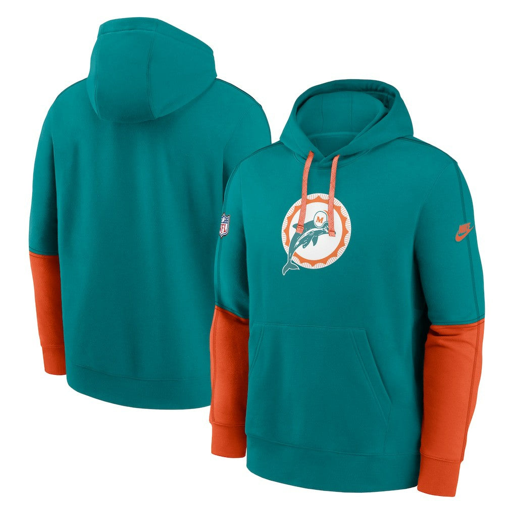 Miami Dolphins Throwback Logo Club Tri-Blend Pullover Hoodie - Aqua Hoodies