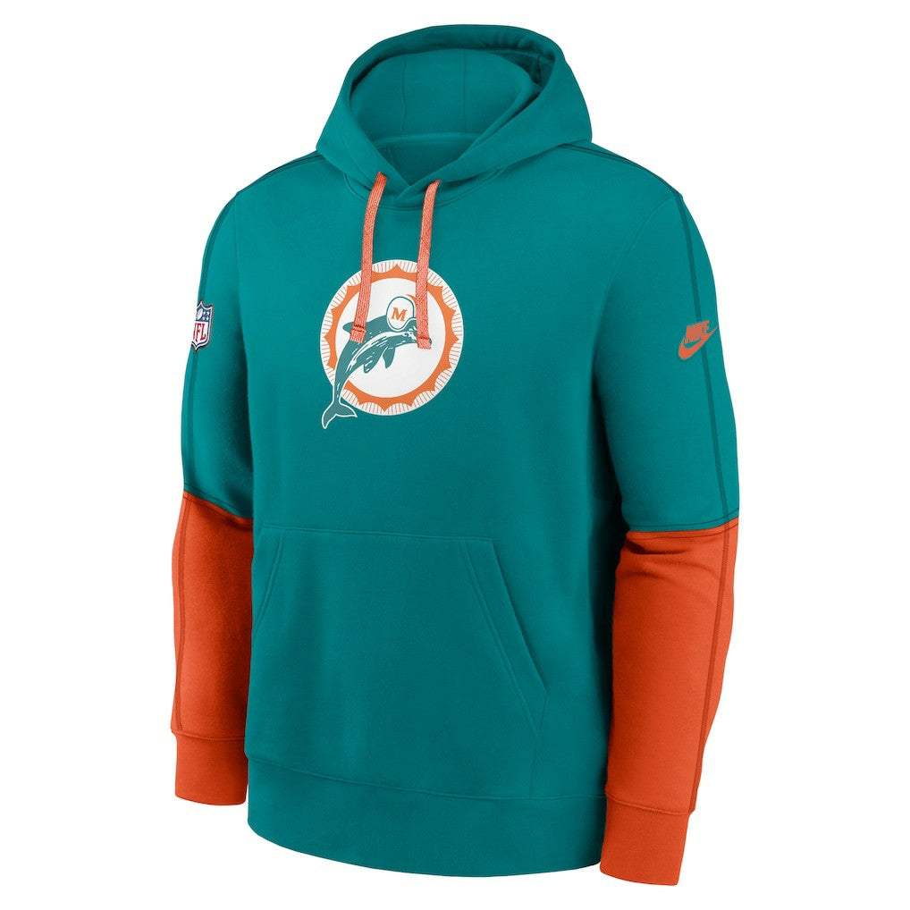Miami Dolphins Throwback Logo Club Tri-Blend Pullover Hoodie - Aqua Hoodies
