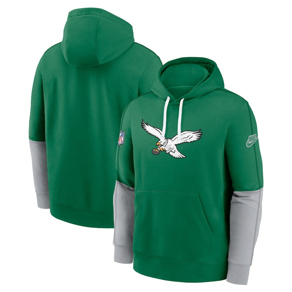 Philadelphia Eagles Throwback Logo Club Tri-Blend Pullover Hoodie - Kelly Green Hoodies