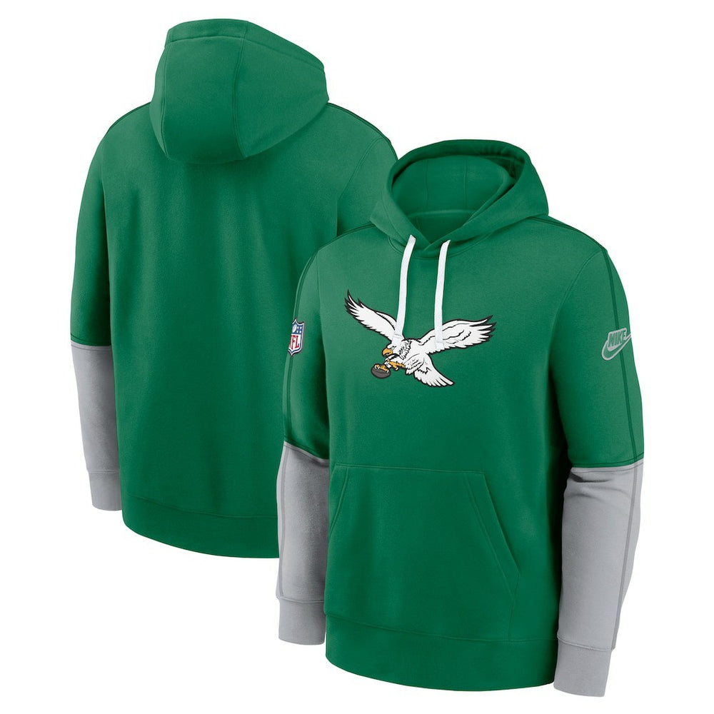 Philadelphia Eagles Throwback Logo Club Tri-Blend Pullover Hoodie - Kelly Green Hoodies