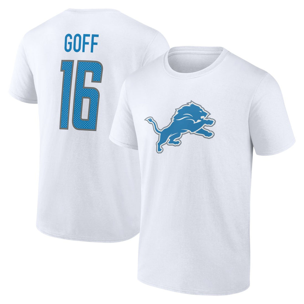 Jared Goff Detroit Lions Icon Player Name & Number T-Shirt - White T-shirts