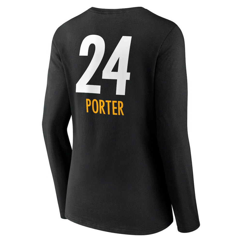 Joey Porter Jr. Pittsburgh Steelers Women's Team Wordmark Player Name & Number Long Sleeve V-Neck T-Shirt - Black T-shirts