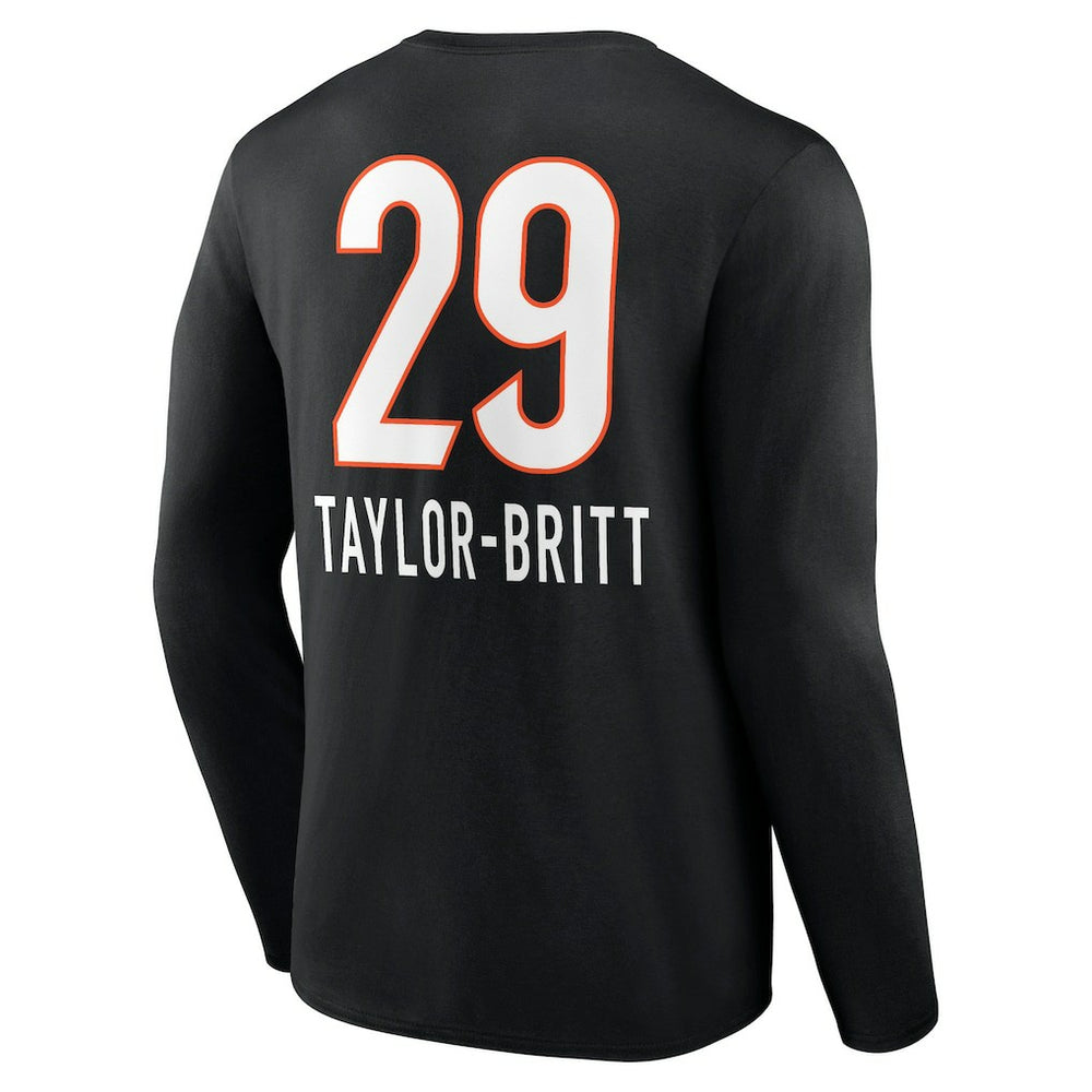 Cam Taylor-Britt Cincinnati Bengals Team Wordmark Player Name & Number Long Sleeve T-Shirt - Black T-shirts