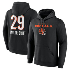 Cam Taylor-Britt Cincinnati Bengals Team Wordmark Player Name & Number Pullover Hoodie - Black Hoodies