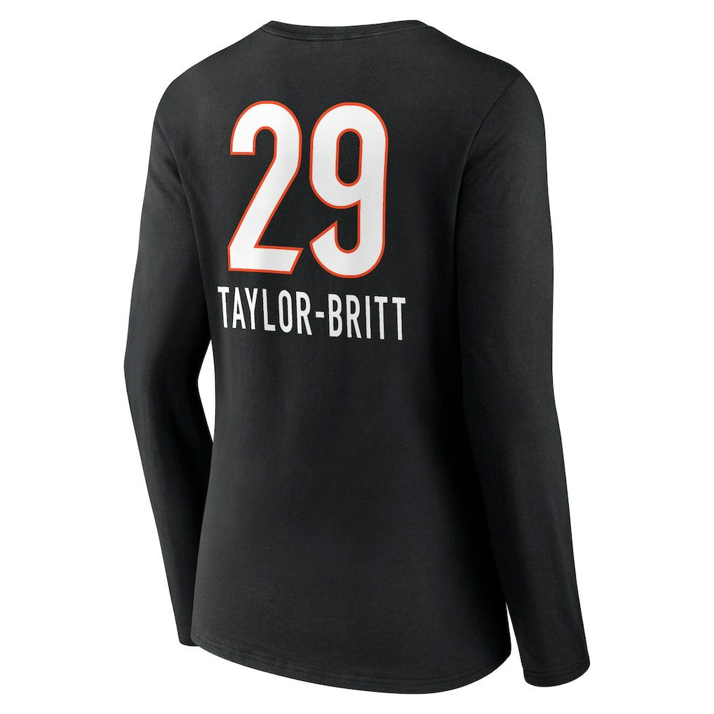 Cam Taylor-Britt Cincinnati Bengals Women's Team Wordmark Player Name & Number Long Sleeve V-Neck T-Shirt - Black T-shirts