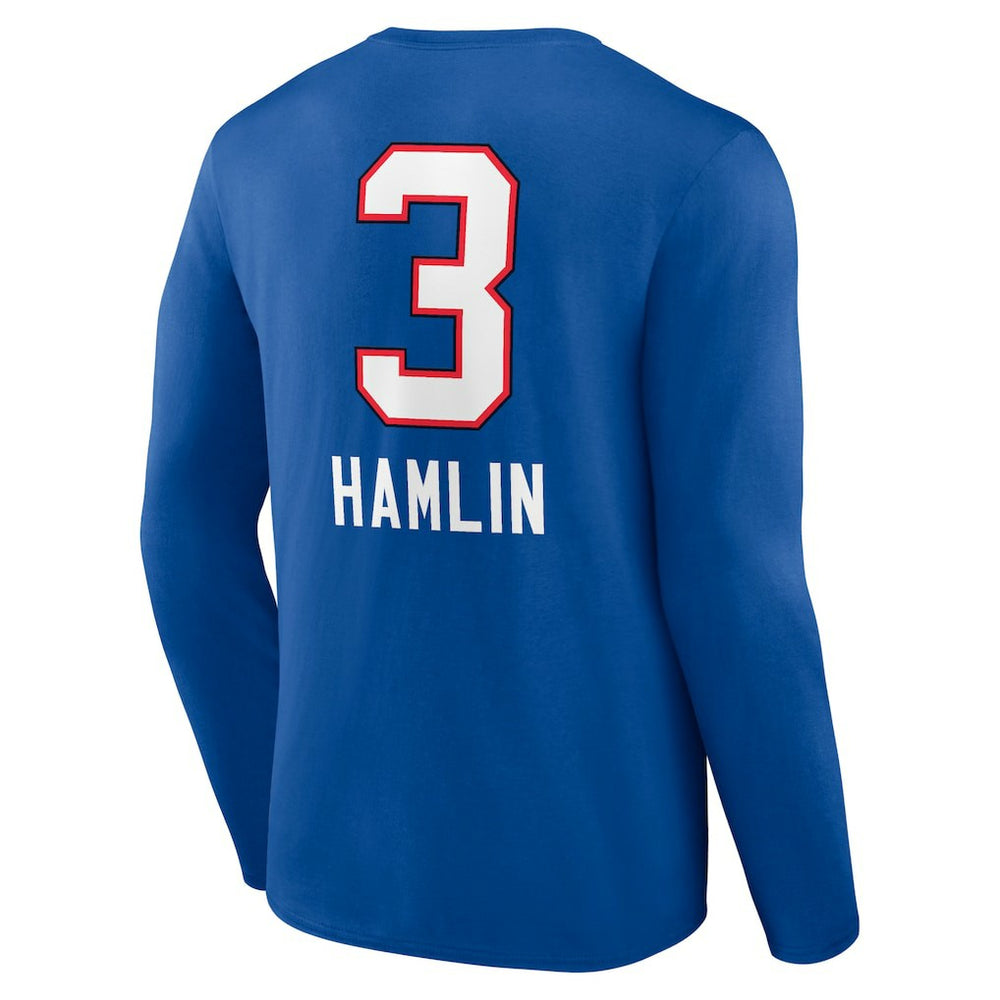 Damar Hamlin Buffalo Bills Team Wordmark Player Name & Number Long Sleeve T-Shirt - Royal T-shirts