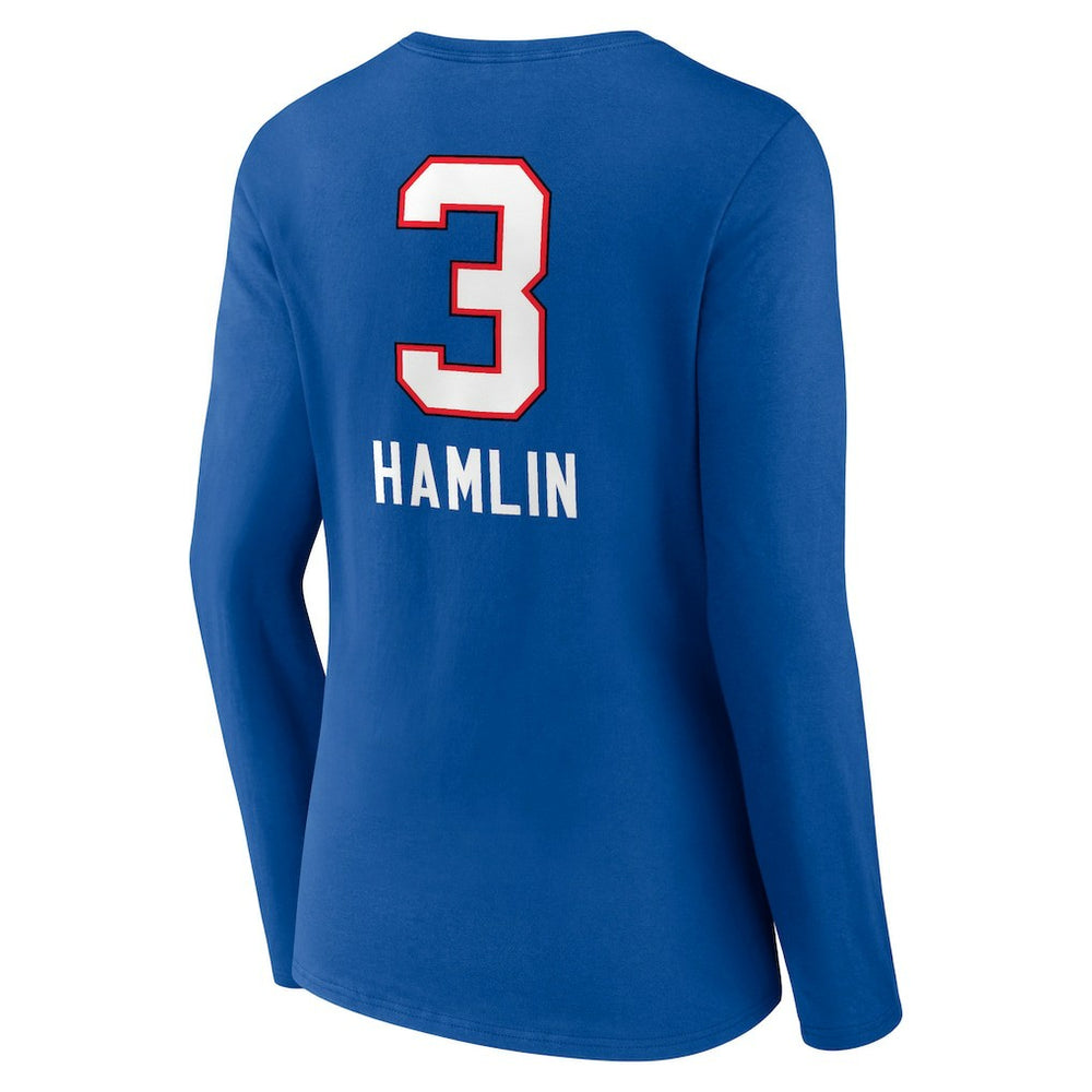 Damar Hamlin Buffalo Bills Women's Team Wordmark Player Name & Number Long Sleeve V-Neck T-Shirt - Royal T-shirts