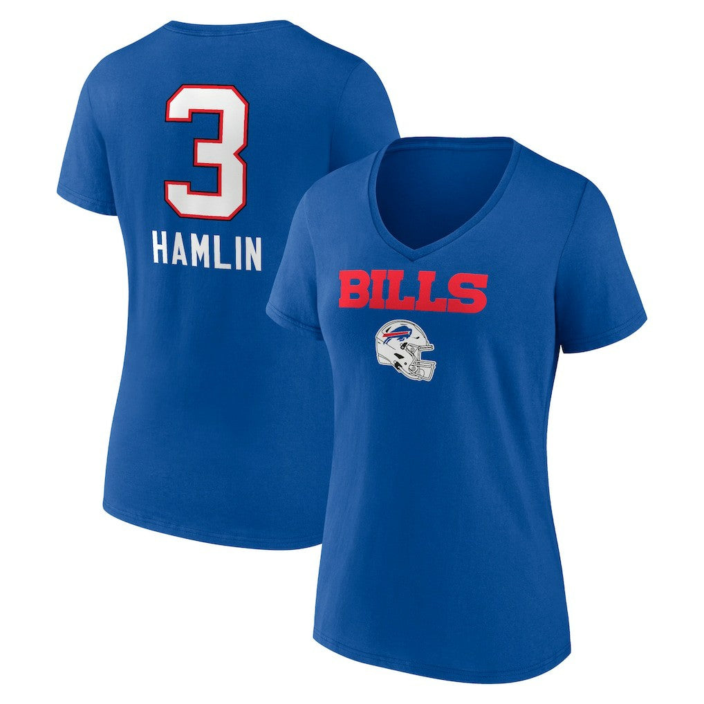 Damar Hamlin Buffalo Bills Women's Team Wordmark Player Name & Number V-Neck T-Shirt - Royal T-shirts