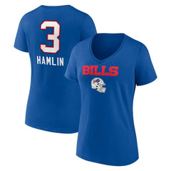 Damar Hamlin Buffalo Bills Women's Team Wordmark Player Name & Number V-Neck T-Shirt - Royal T-shirts