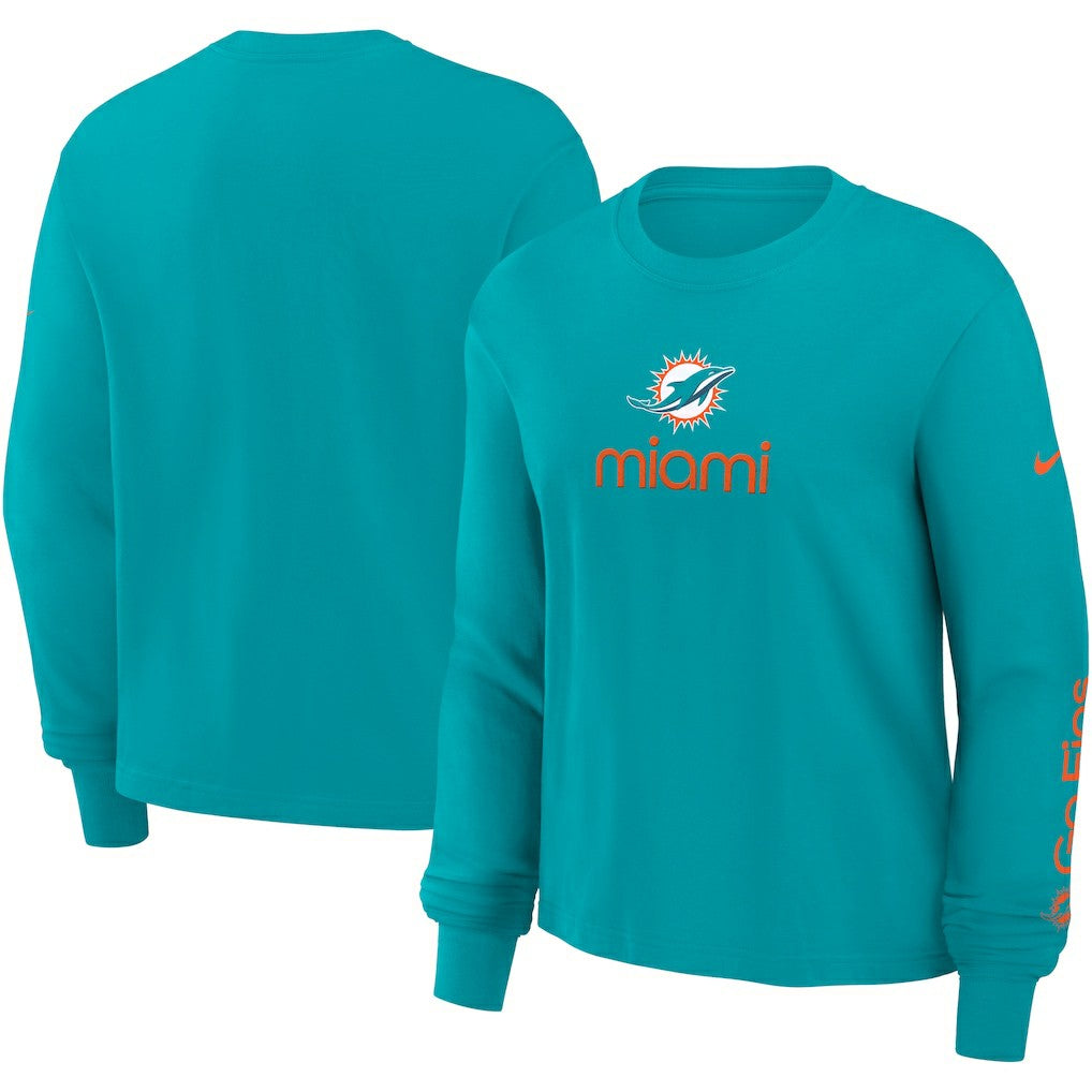 Miami Dolphins Women's Boxy Long Sleeve T-Shirt - Aqua T-shirts