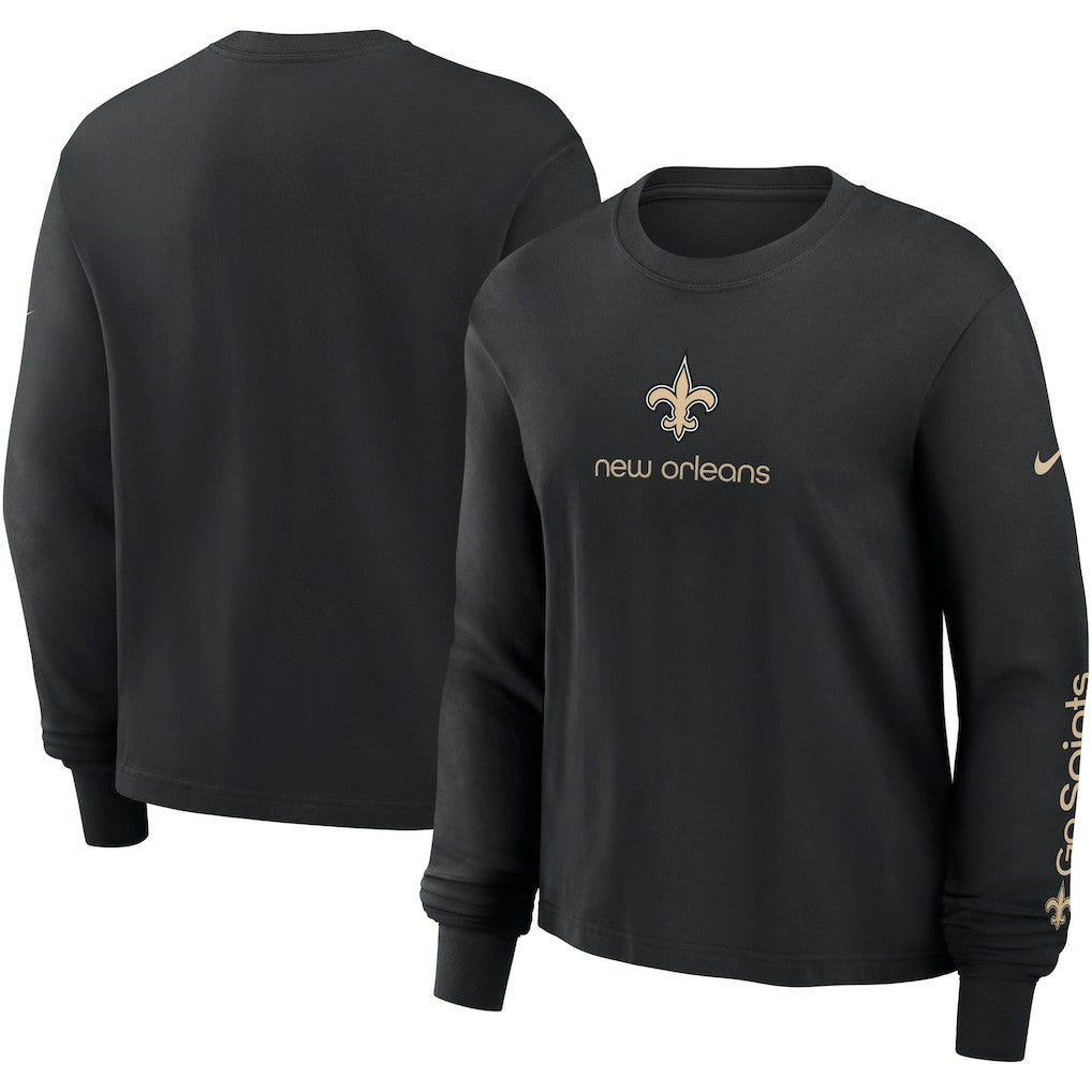 New Orleans Saints Women's Boxy Long Sleeve T-Shirt - Black T-shirts