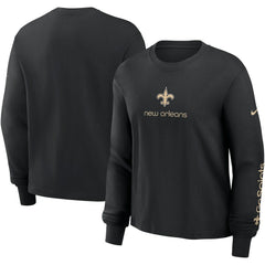 New Orleans Saints Women's Boxy Long Sleeve T-Shirt - Black T-shirts