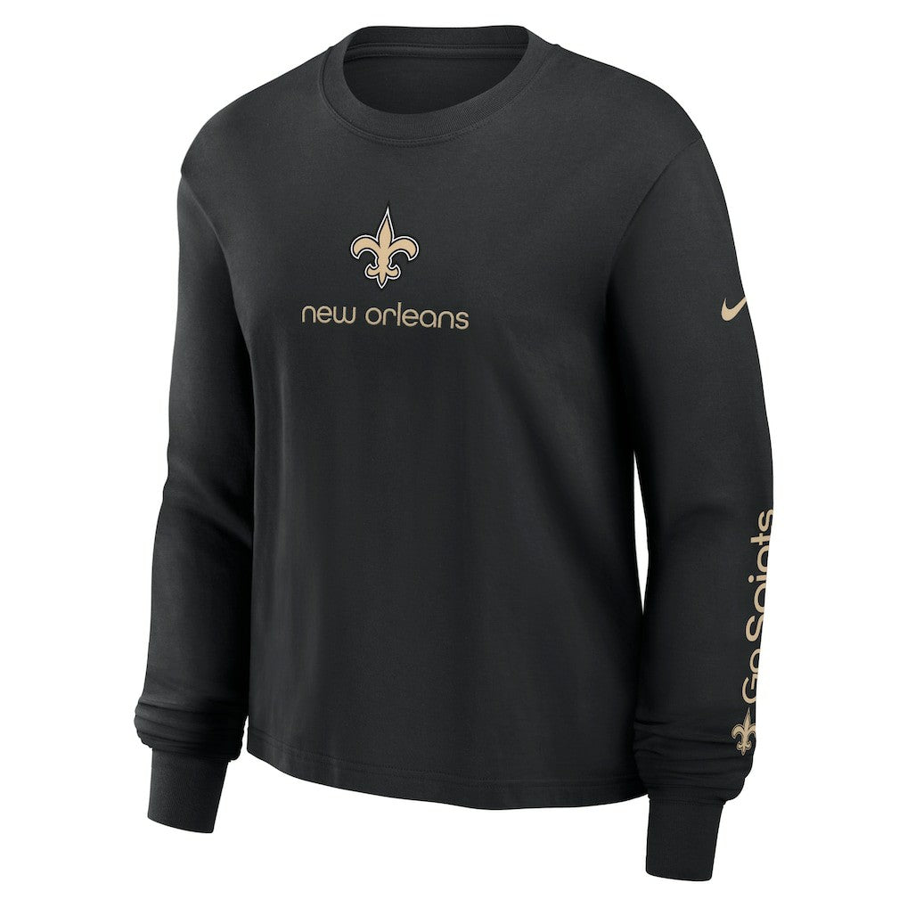 New Orleans Saints Women's Boxy Long Sleeve T-Shirt - Black T-shirts