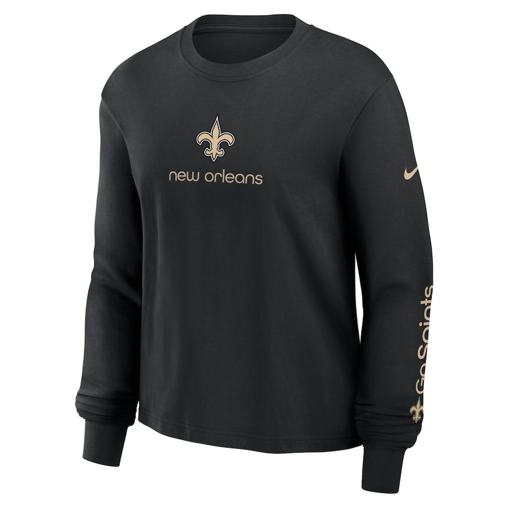 New Orleans Saints Women's Boxy Long Sleeve T-Shirt - Black T-shirts