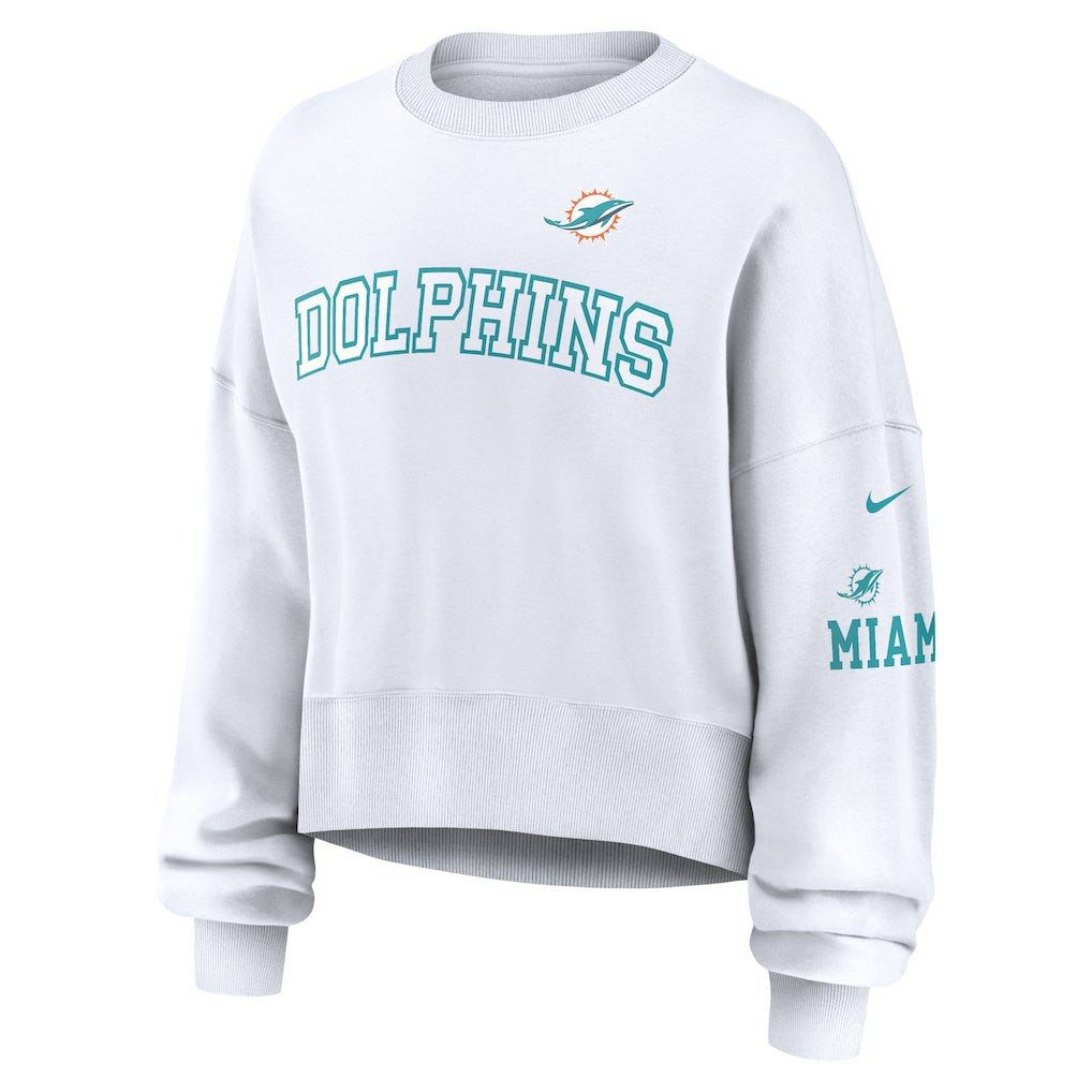 Miami Dolphins Women's Oversized Pullover Sweatshirt - White Pullover