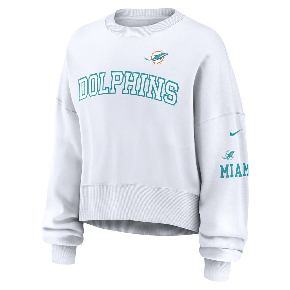 Miami Dolphins Women's Oversized Pullover Sweatshirt - White Pullover
