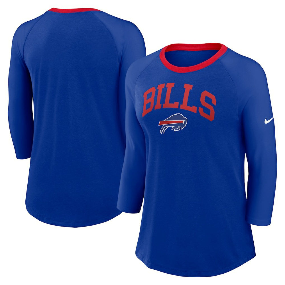 Buffalo Bills Women's 3/4 Sleeve Raglan Fashion Top - Royal Tops