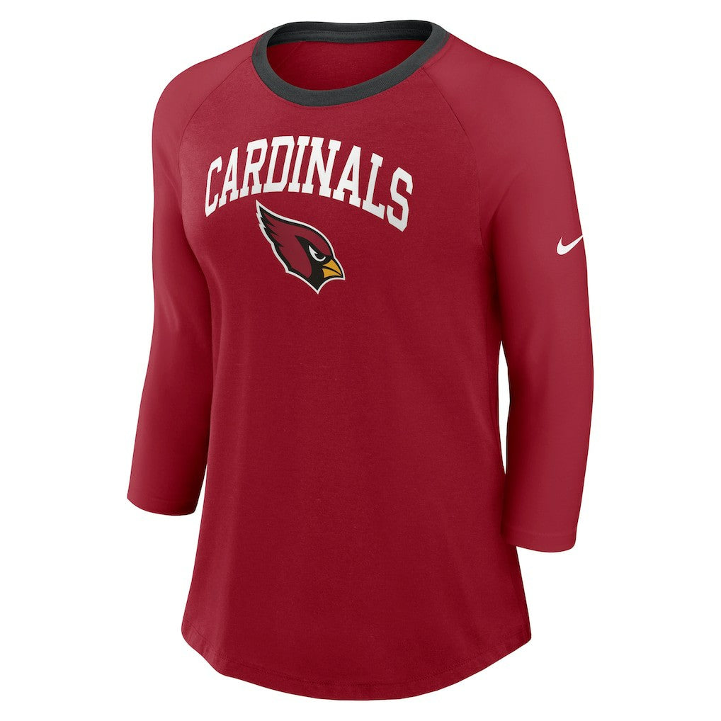 Arizona Cardinals Women's 3/4 Sleeve Raglan Fashion Top - Cardinal Tops