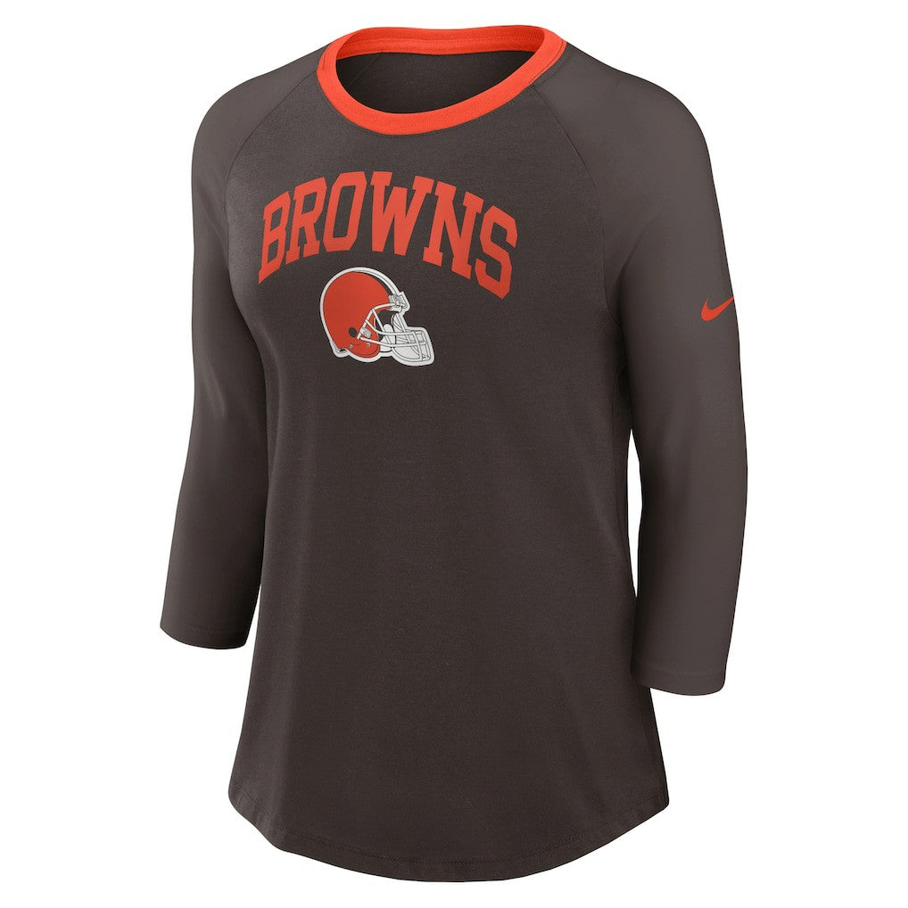 Cleveland Browns Women's 3/4 Sleeve Raglan Fashion Top - Brown Tops