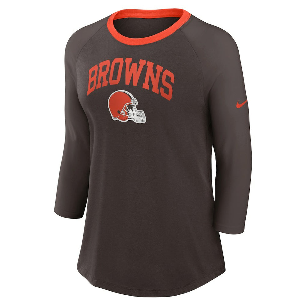 Cleveland Browns Women's 3/4 Sleeve Raglan Fashion Top - Brown Tops