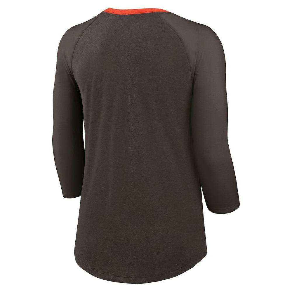 Cleveland Browns Women's 3/4 Sleeve Raglan Fashion Top - Brown Tops