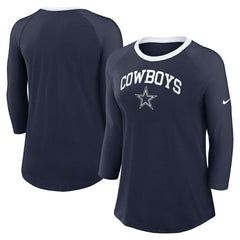 Dallas Cowboys Women's 3/4 Sleeve Raglan Fashion Top - Navy Tops