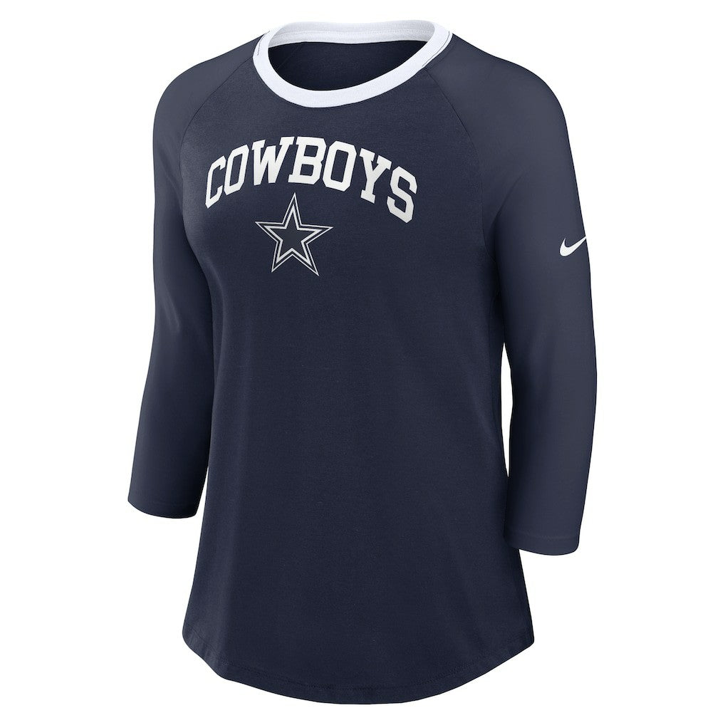 Dallas Cowboys Women's 3/4 Sleeve Raglan Fashion Top - Navy Tops